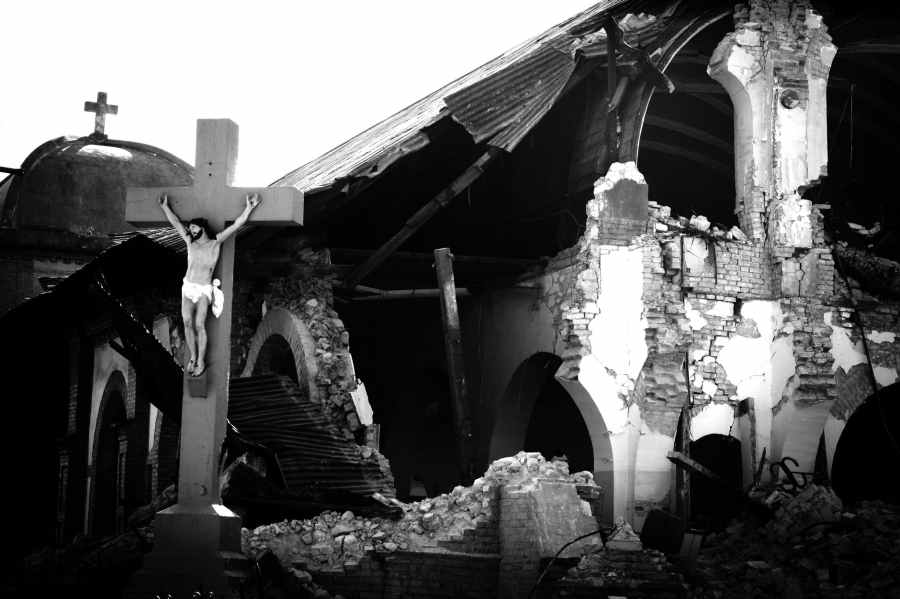 grayscale photography of crucifix